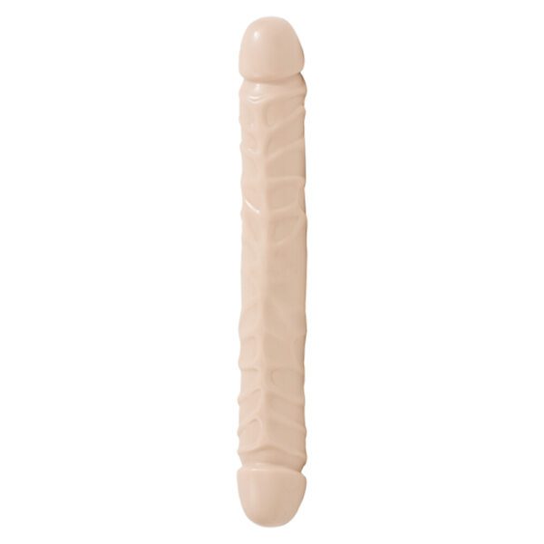 Jr Veined Double Header 12 Inch Bender Dong - Flesh Pink Realistic Dual-Ended Pleasure