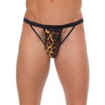 Men's Black G-String with Straps & Animal Print Pouch - Stylish & Comfortable Lingerie