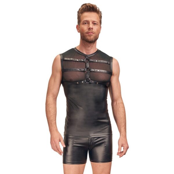 NEK Black Matte Look Shirt with Chest Harness - Stylish & Edgy Fashion Statement