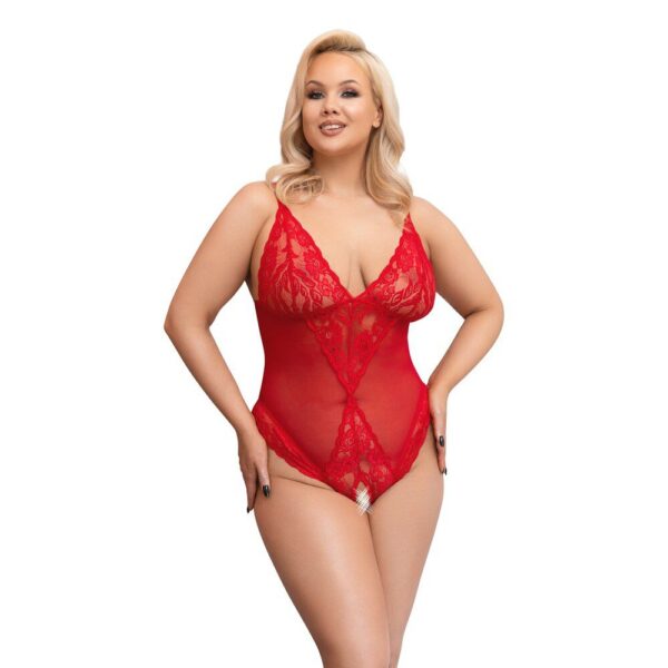 Seductive Cottelli Curves Crotchless Body in Red - Plus Size Lingerie for Bold Confidence