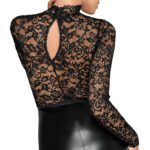 Elegant Noir Black Lace and Wet Look Pencil Dress for Stunning Night Out - Image 5