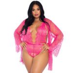 Leg Avenue Floral Lace Teddy and Robe Set - Elegant Lingerie for Romantic Nights