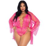 Leg Avenue Floral Lace Teddy and Robe Set - Elegant Lingerie for Romantic Nights - Image 2