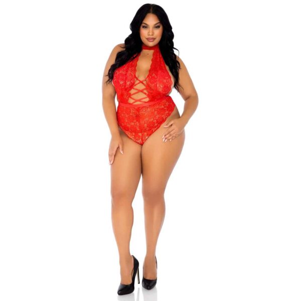 Leg Avenue Red Floral Lace Crotchless Teddy for UK Sizes 14-18 - Seductive Lingerie