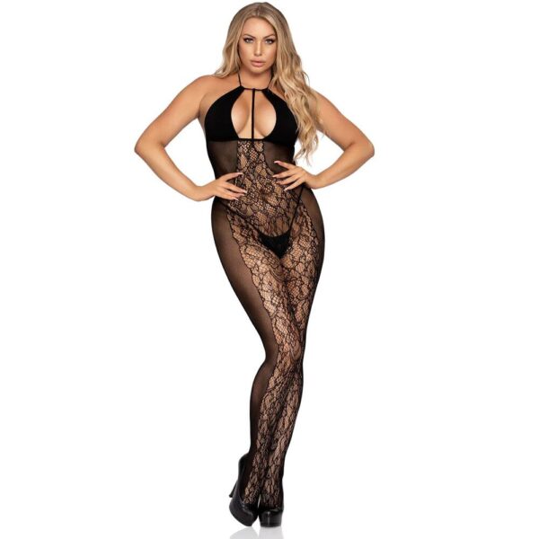 Leg Avenue Lace and Opaque Bodystocking for UK Sizes 6-12 - Elegant Lingerie