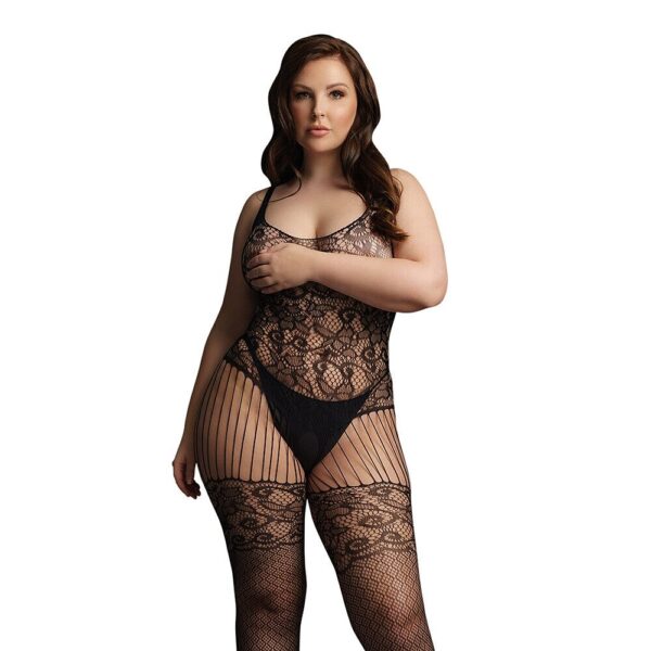 Le Desir Lace and Fishnet Bodystocking for UK Sizes 14-20 - Elegant Lingerie