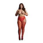 Le Desir Red Rhinestone Suspender Pantyhose UK 14-20 - Glamorous Legwear