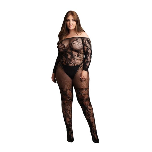 Le Desir Off Shoulder Long Sleeve Bodystocking - Elegant Lingerie for Seductive Nights