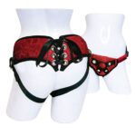 SportSheets Red Lace Satin Corsette Strap-On: Elegant Pleasure for Adventurous Couples - Image 2