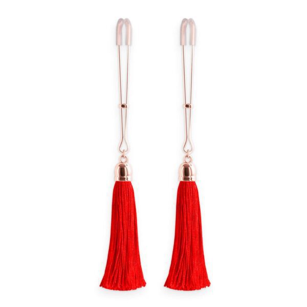 Bound Nipple Clamps with Red Tassels – Adjustable BDSM Pleasure Accessories