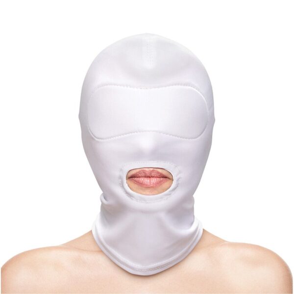 Stylish White Fetish Mouth Hood for Fashion-Forward Enthusiasts