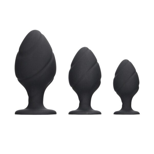 Ouch Silicone Swirled Butt Plug Set - Black | Premium Anal Toys for Ultimate Pleasure