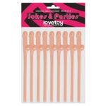 Lovetoy Pack of 9 Flesh Pink Willy Straws - Fun Party Accessories