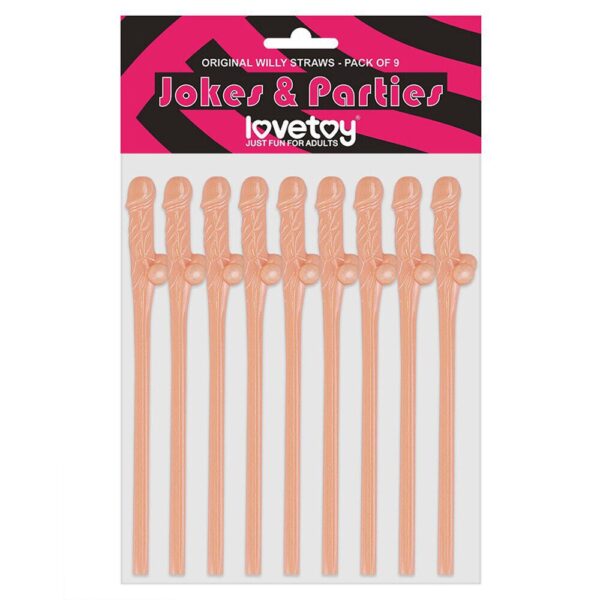Lovetoy Pack of 9 Flesh Pink Willy Straws - Fun Party Accessories