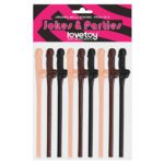 Lovetoy Pack of 9 Colorful Willy Straws - Black, Brown & Pink Fun Party Accessories