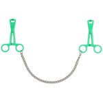 Green Scissor Nipple Clamps with Metal Chain - Adjustable BDSM Accessories for Sensual Play