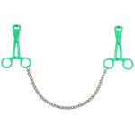 Green Scissor Nipple Clamps with Metal Chain - Adjustable BDSM Accessories for Sensual Play - Image 2