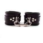 Rouge Garments Black Leather Ankle Cuffs with Piping - Stylish BDSM Accessories