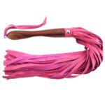 Rouge Garments Pink Leather Flogger with Wooden Handle - Perfect for Sensual Play