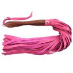 Rouge Garments Pink Leather Flogger with Wooden Handle - Perfect for Sensual Play - Image 2