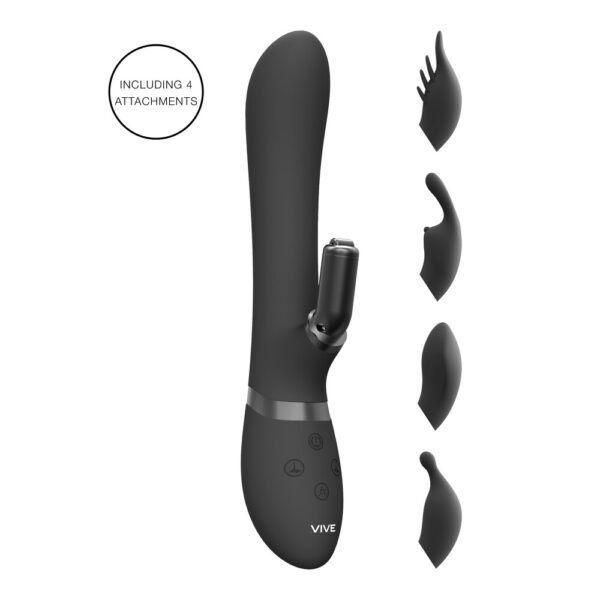 Vive Chou Double Action Interchangeable Rabbit Vibrator - Black Pleasure Toy