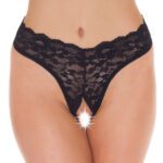 Black Lace Open Crotch G-String - Image 2