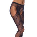 Seductive Crotchless Black Fishnet Lace Tights for Alluring Style