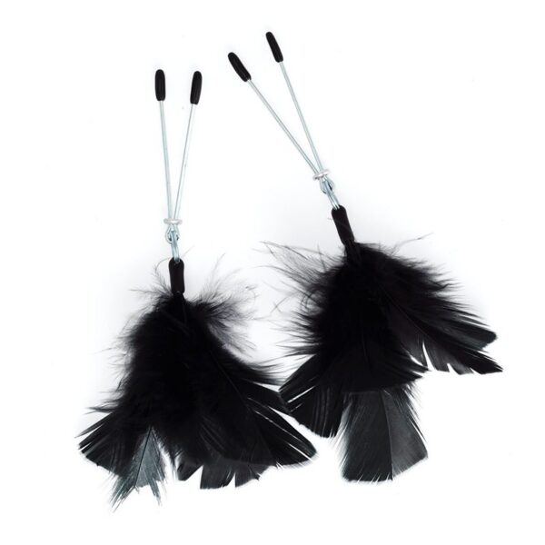 Black Feather Nipple Clamps for Sensual Play and Intense Stimulation