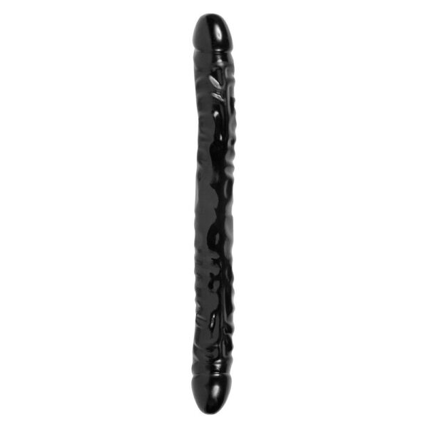 Jr Veined Double Header 12 Inch Bender Dong - Black Dual Action Pleasure Toy