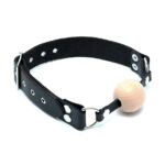 Premium Leather Gag with Wooden Ball - Comfortable BDSM Gear for Enhanced Play - Image 2