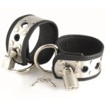 Premium Leather Wrist Cuffs with Metal Accents and Secure Padlocks - Image 2
